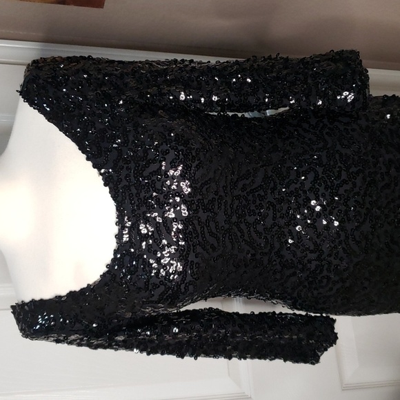 Black sequin scoop neck coctail prom wedding cruise formal dress - Picture 4 of 8